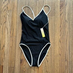 Black One-Piece Swimsuit with White Trim